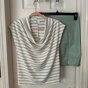 Faux Leather Mini Skirt with Blouse